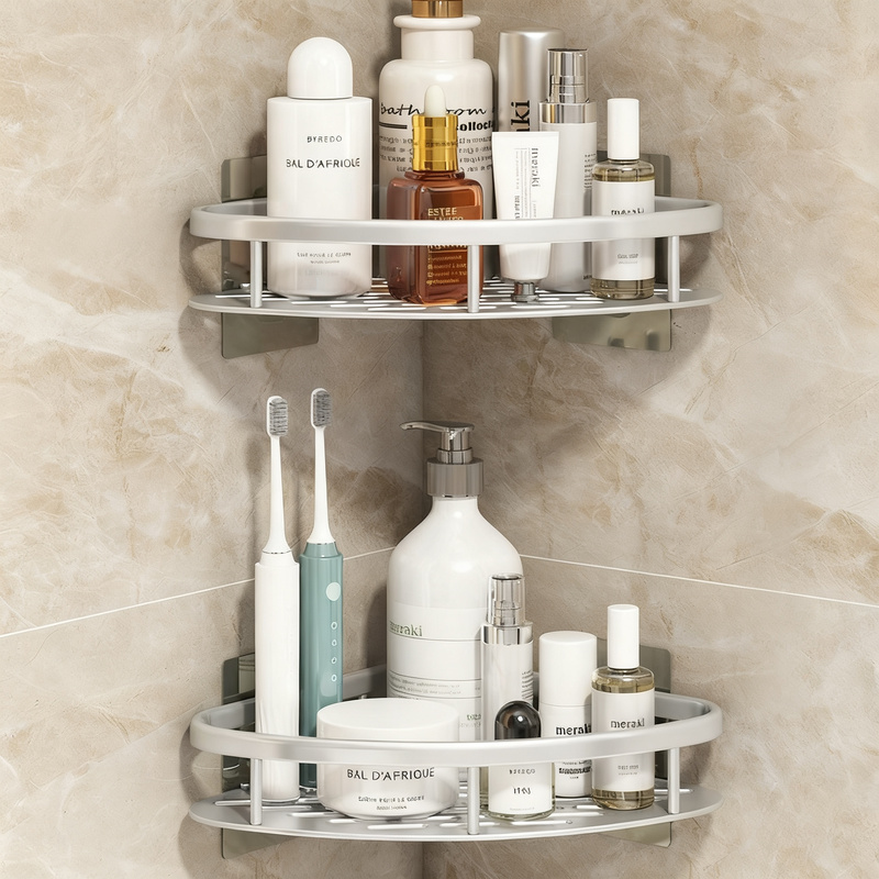 Wall Shelf Bathroom, triangular, without drilling, aluminum