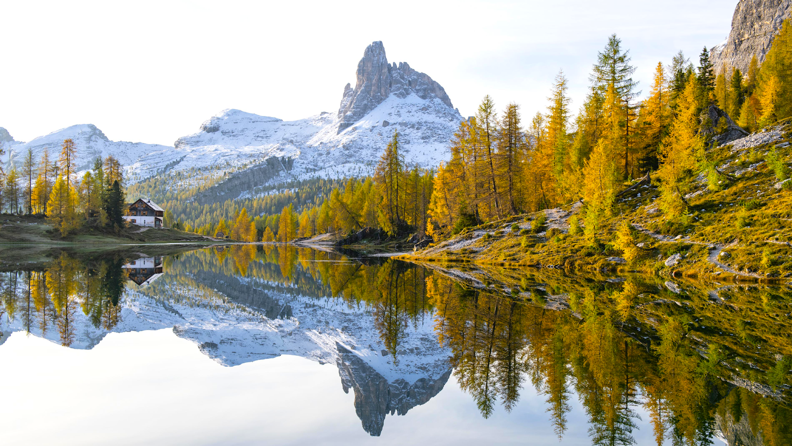 Autumn Reflection At Federa Lake 4K Desktop Wallpaper
