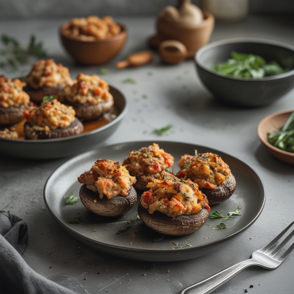 Crispy Mediterranean Stuffed Mushrooms with Lemon-Herb Feta & Artichokes