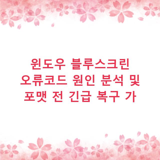 윈도우 블루스크린 오류코드 원인 분석 및 포맷 전 긴급 복구 가