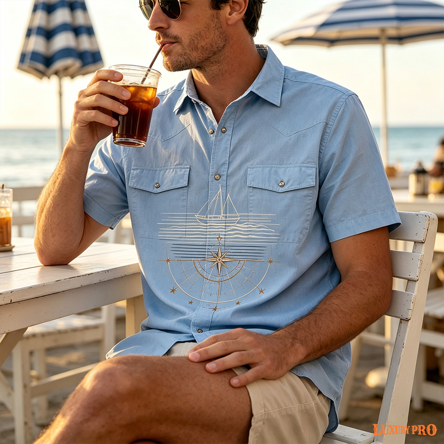 AOP Alloy Button PTB Double Pocket Hawaiian Shirt