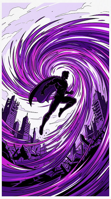 Silhouette Hero Leaping Through Purple Energy Vortex Illustration - Free mobile Wallpaper