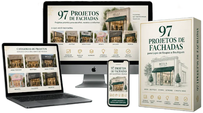 Mockup de 97 Projetos de Fachadas para Lojas de Roupas e Boutiques