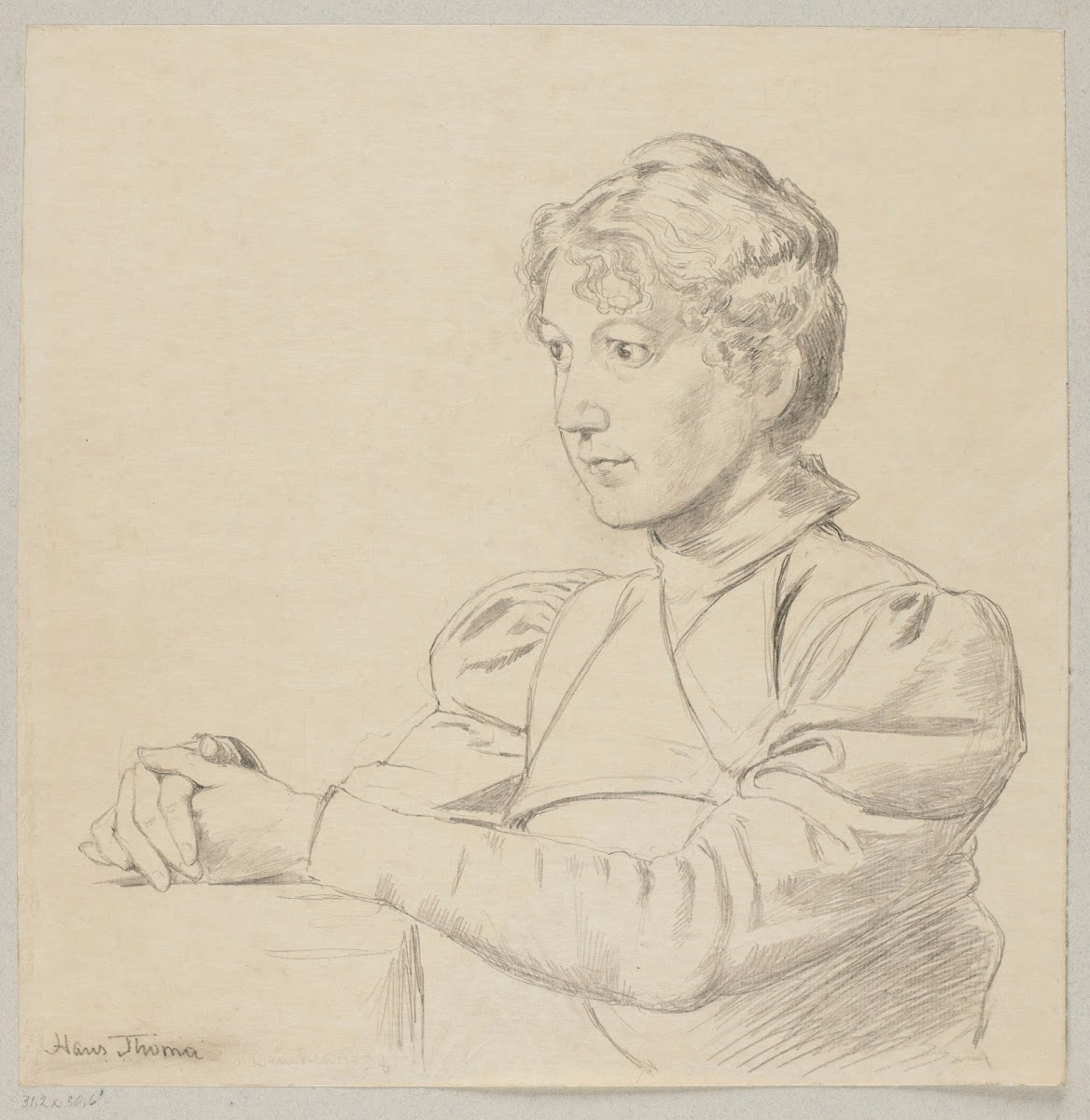 Portrait of a Young Girl with Her Hands on the Table Depicted from the Waist Up