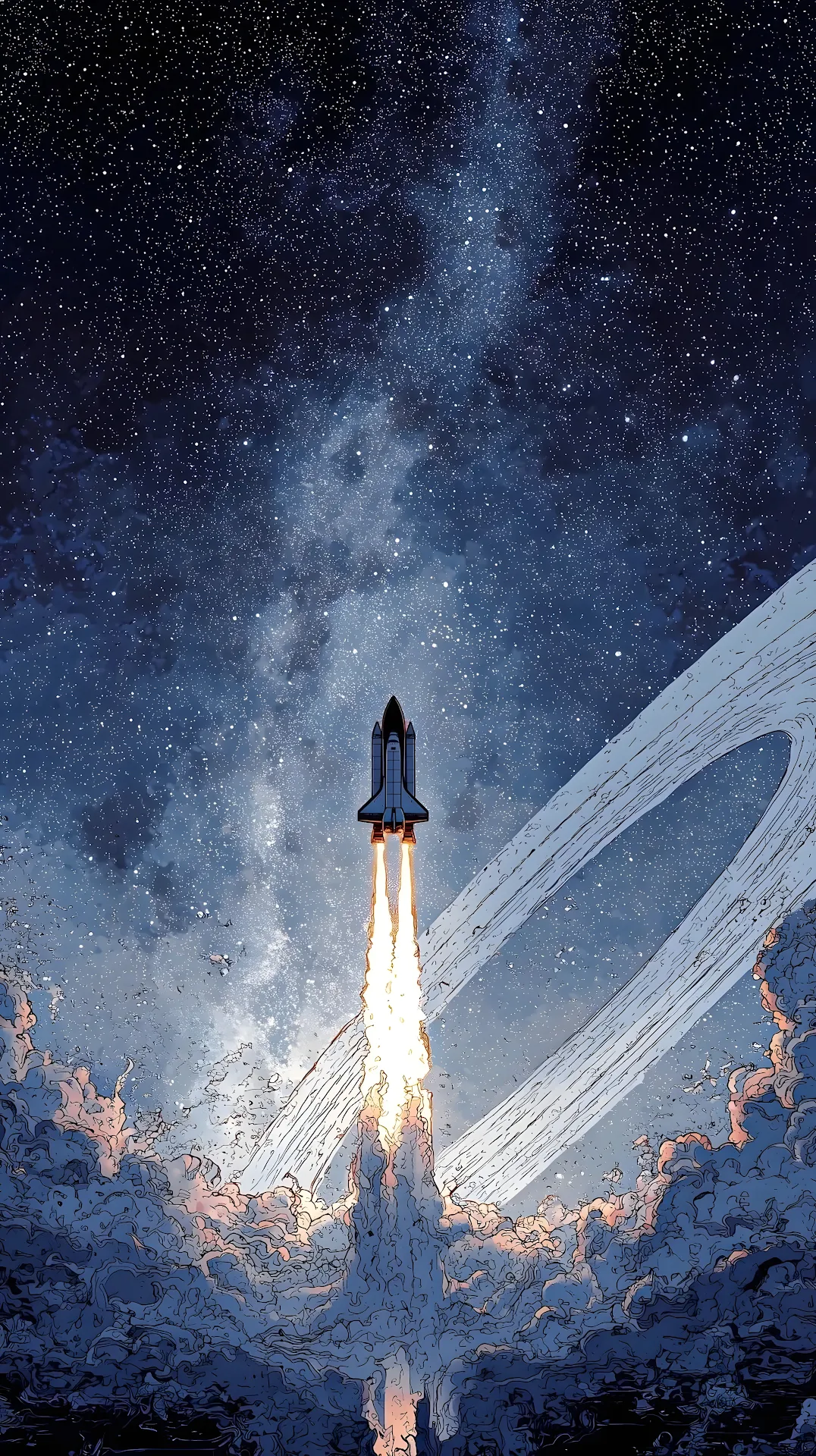 Space Shuttle Launch into Starry Night Sky Art - Free 4K mobile Wallpaper