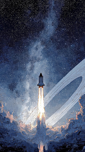 Space Shuttle Launch into Starry Night Sky Art - Free mobile Wallpaper