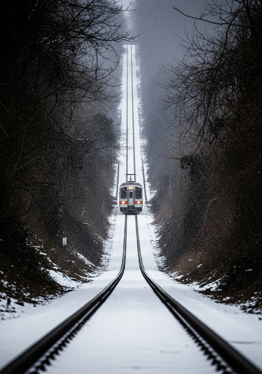 Winter Commuter Train Track Symmetry