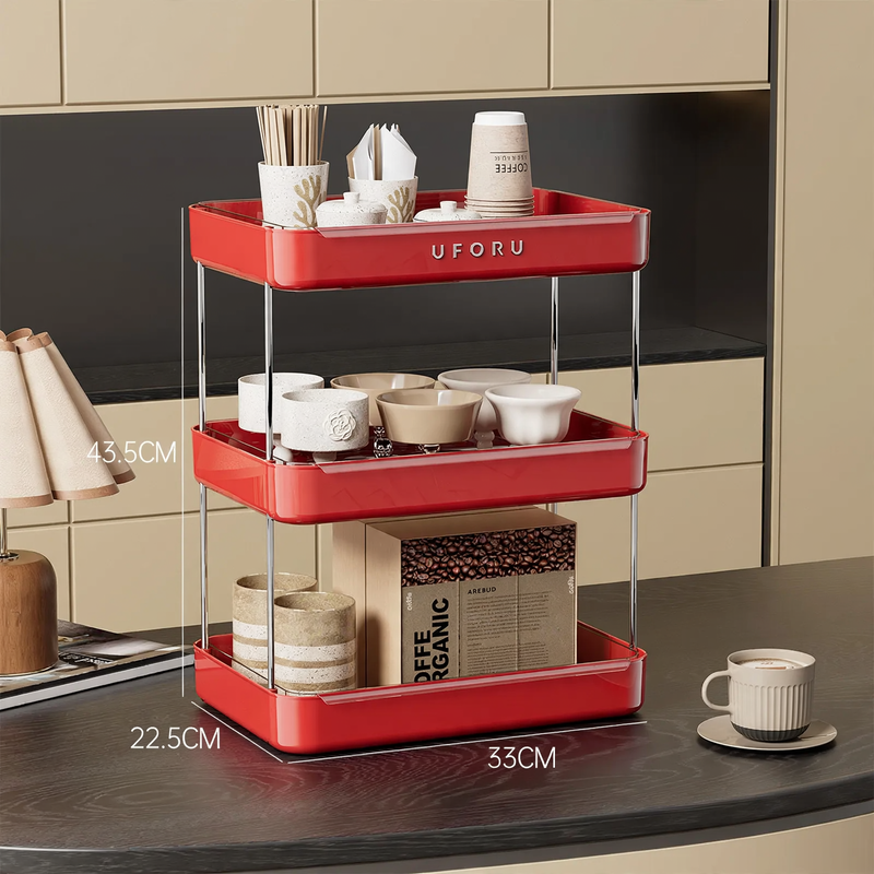 Desk organizer for cups with drip tray, multi-tiered