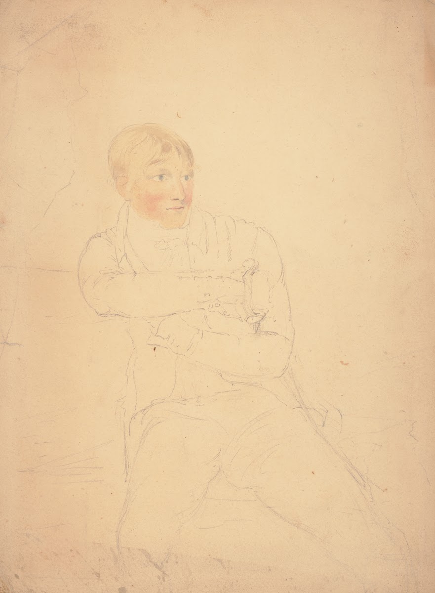 Seated young adult male figure seated facing slightly right 1809 1844
