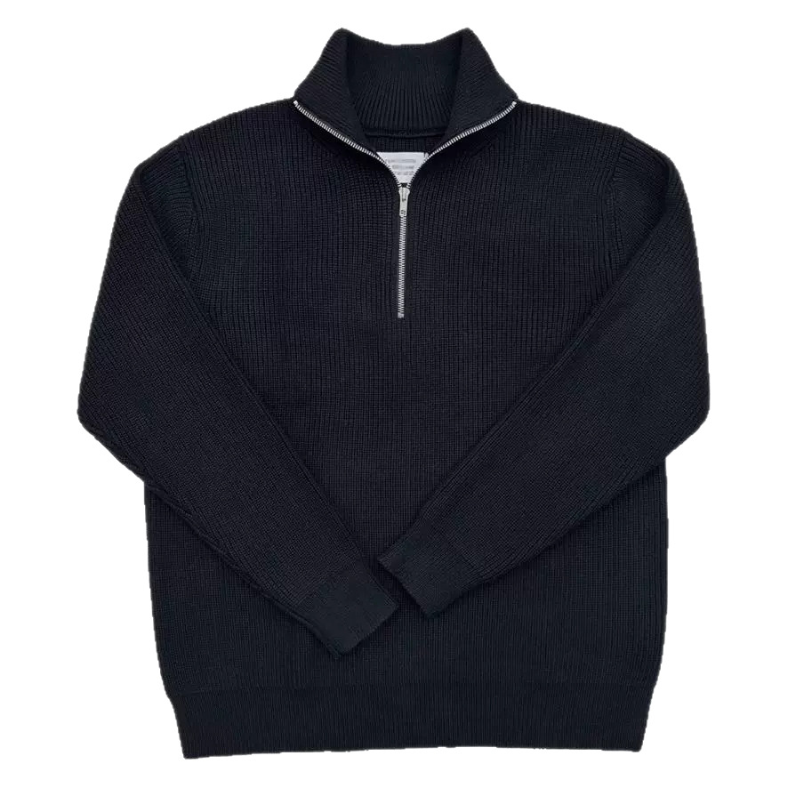 Unisex knit sweater with zipper and stand-up collar