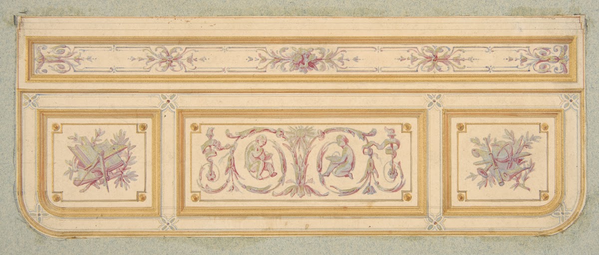 Design for a ceiling with two putti and symbols for the arts 19th Century