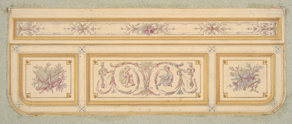 Design for a ceiling with two putti and symbols for the arts 19th Century