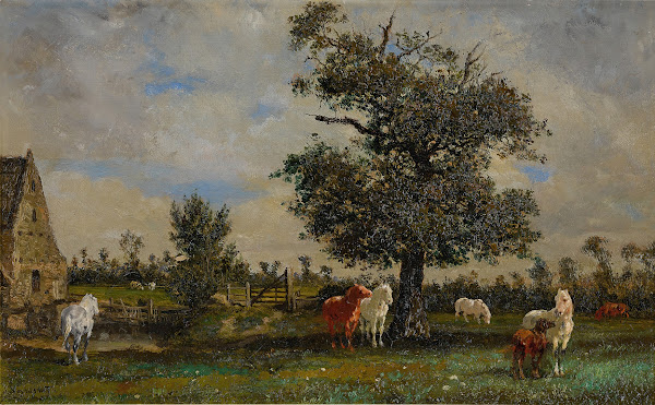 Chevaux sous un pommier