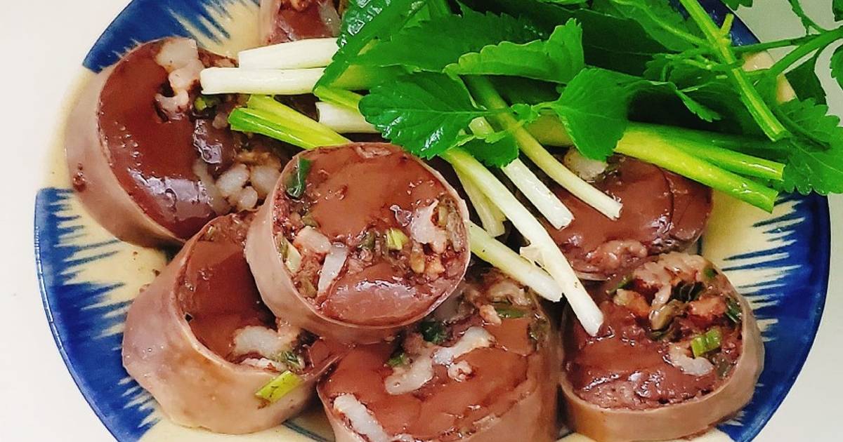 Dồi tiết mỡ luộc