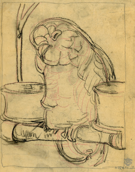 Kaketoe op zitstok met voederbakken 1901