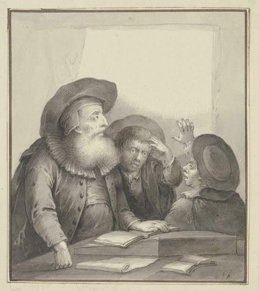 Rabbiner mit zwei Schülern an einem Tisch 1778