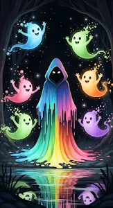 Rainbow Cloak Figure with Happy Glowing Ghosts