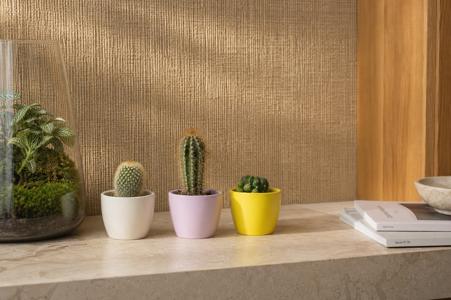 Plant Set of 3 with Mini Pot - Pastel Spring - Cactus Mix