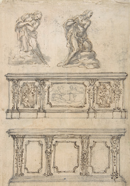 Studies for a Kneeling Figure of Christ and Altar Fronts 16521725