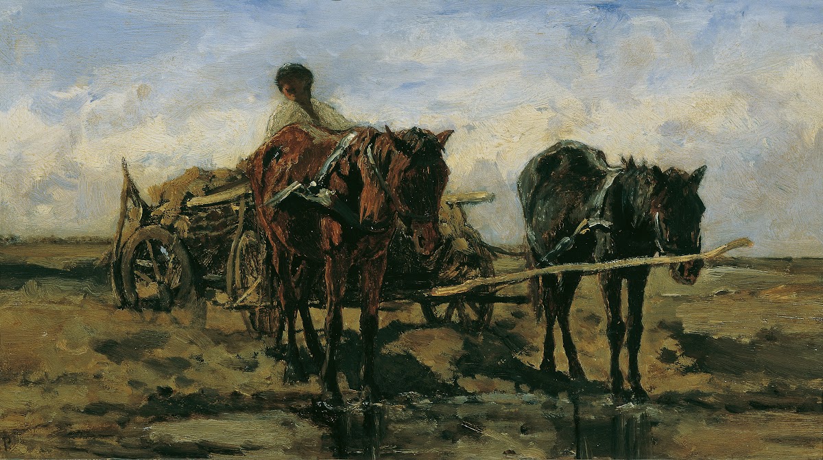 Ungarisches Bauernfuhrwerk am Wasser 1870 1880