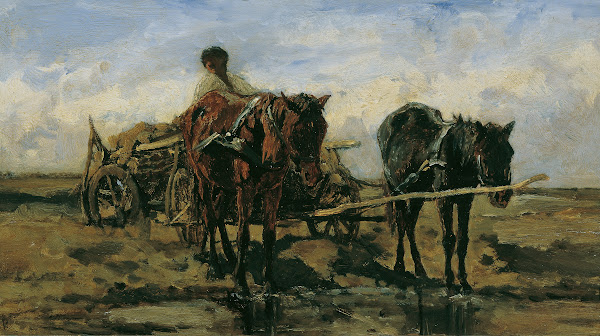 Ungarisches Bauernfuhrwerk am Wasser 1870 1880