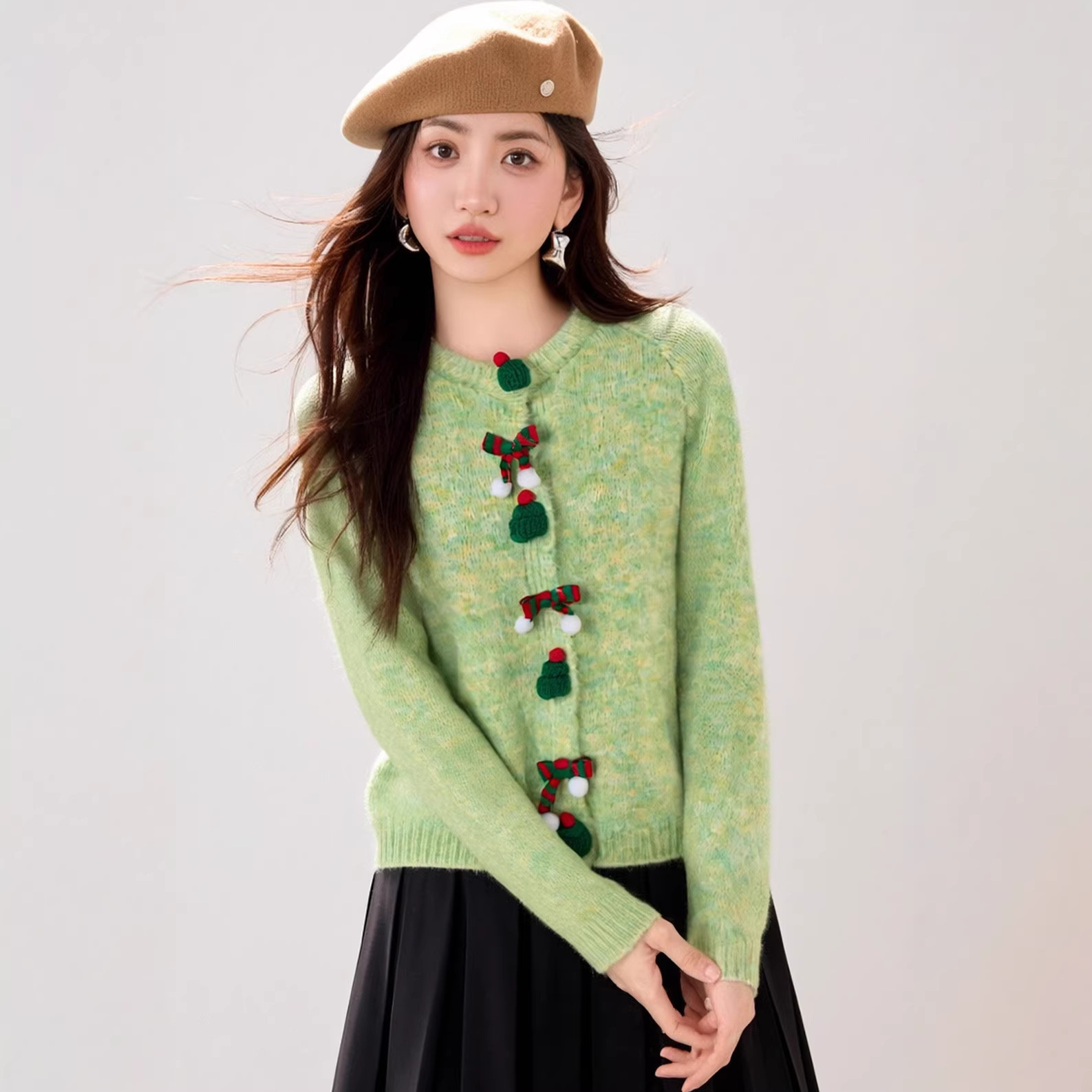 Fluffy knitted sweater with 3D effect