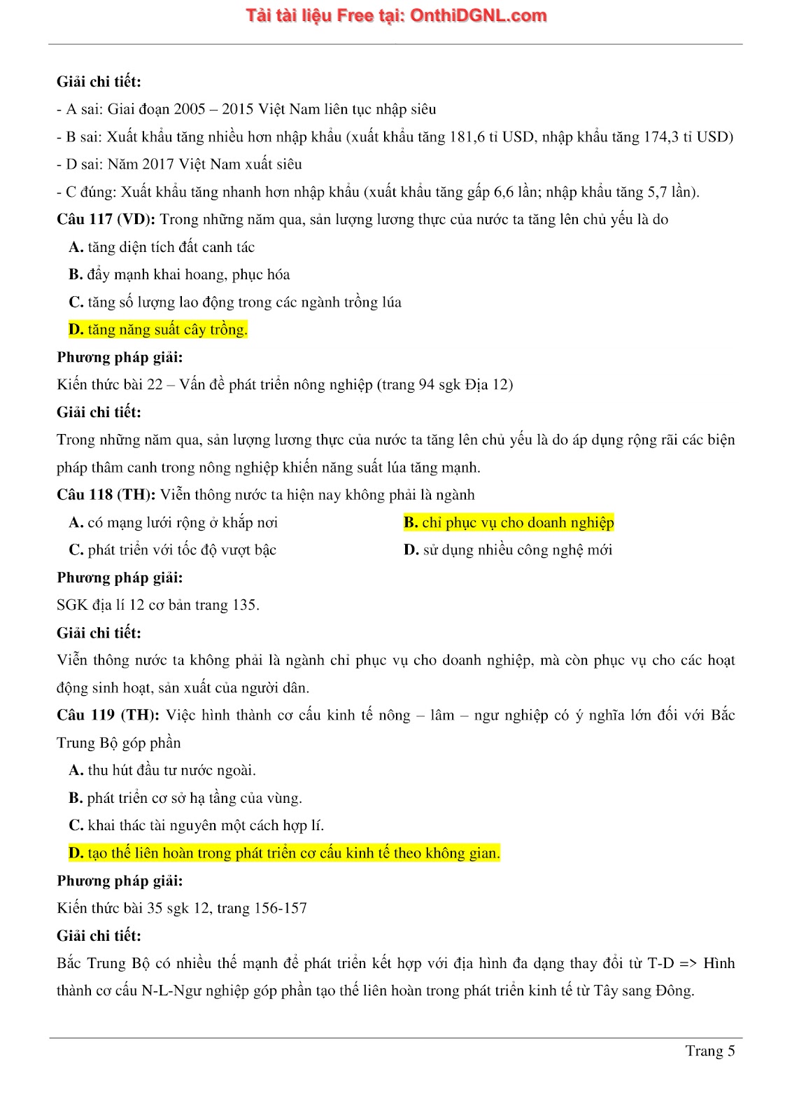 150bài tập môn Địa Lý - Ôn thi ĐGNL ĐHQG TP hà nội Phần 9