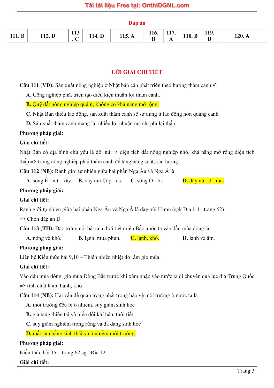 150bài tập môn Địa Lý - Ôn thi ĐGNL ĐHQG TP hà nội Phần 14