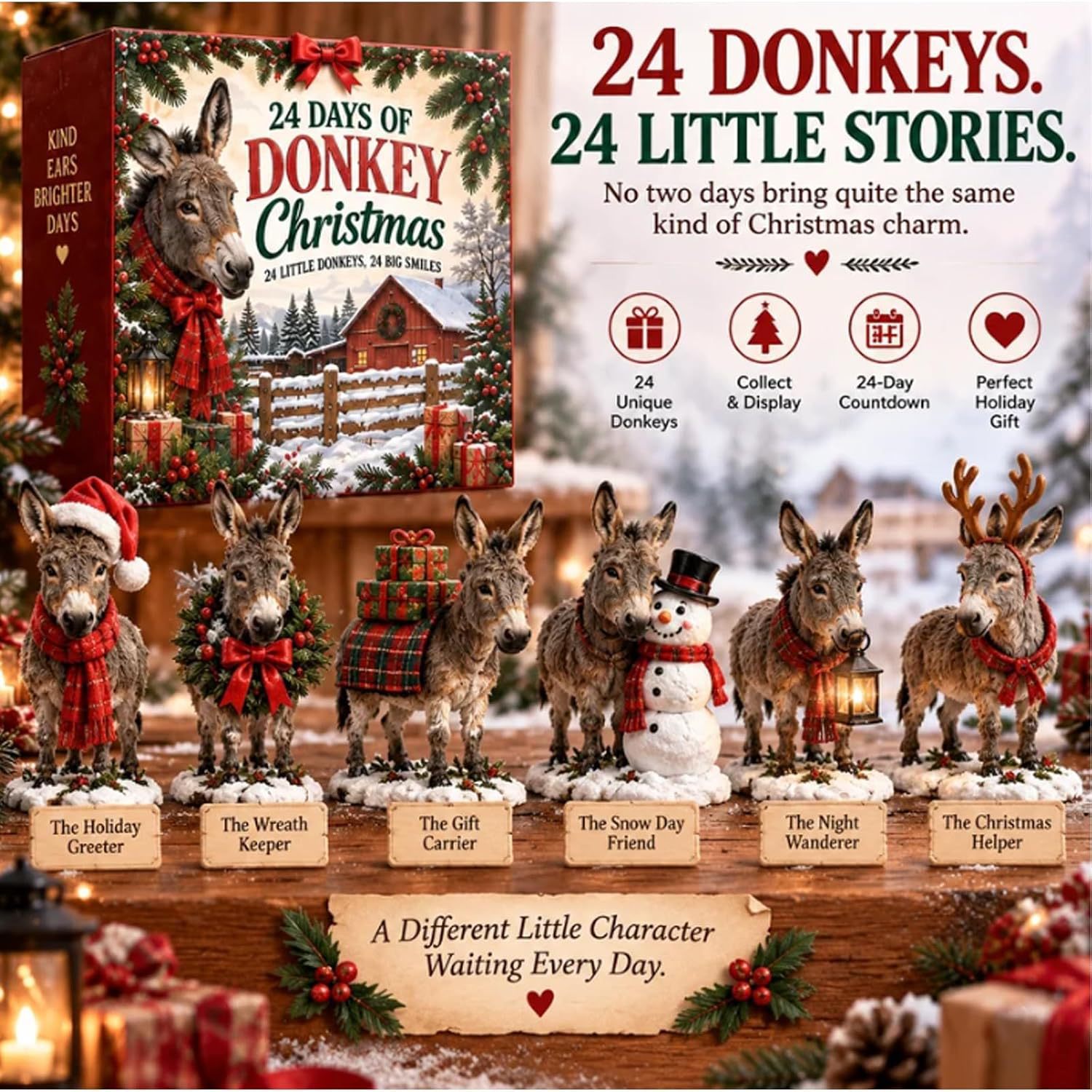 Christmas Advent Calendar with Donkey Figurines