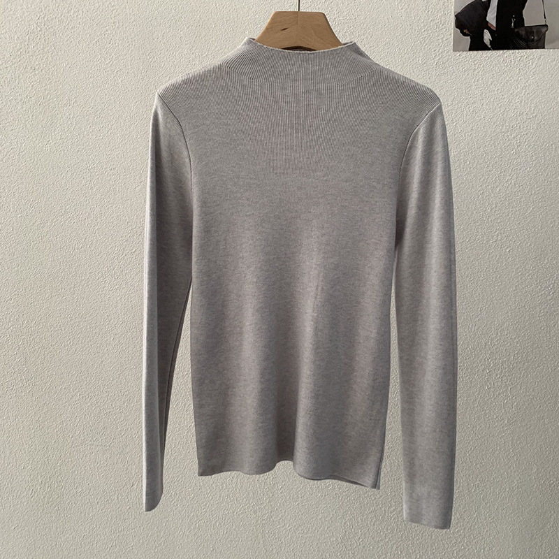 Slim Stand Collar Sweater, Solid Color, Long Sleeves