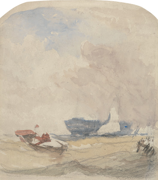 Sea Study with Hulk Sailing Boat and Rowing Boat 1830s