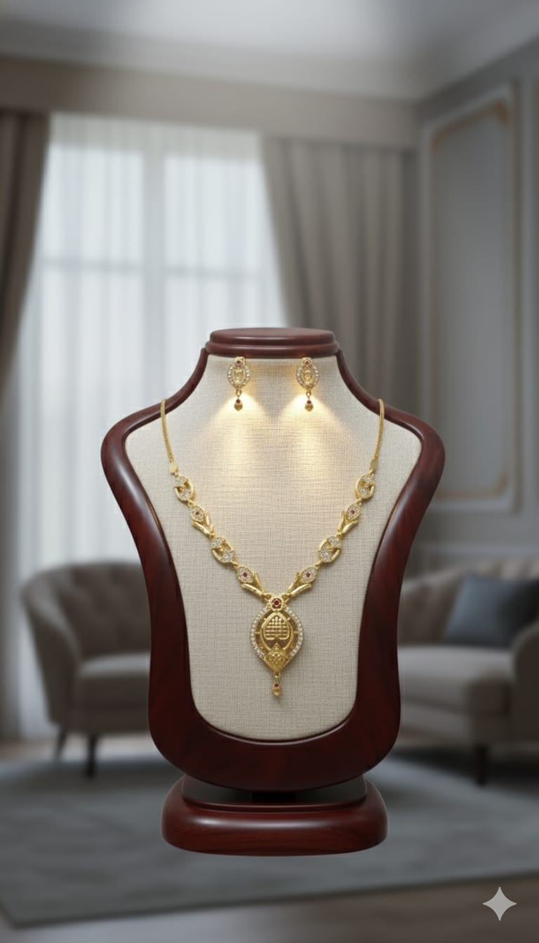 Traditional Gold Plated Royal PDE Pendant Necklace Set with Earrings for Women