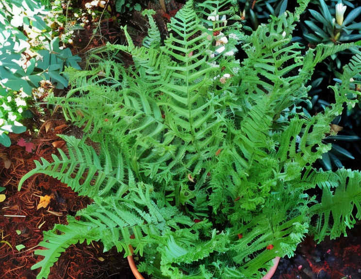 Dryopteris affinis 'The King' maestosa in un giardino ombroso