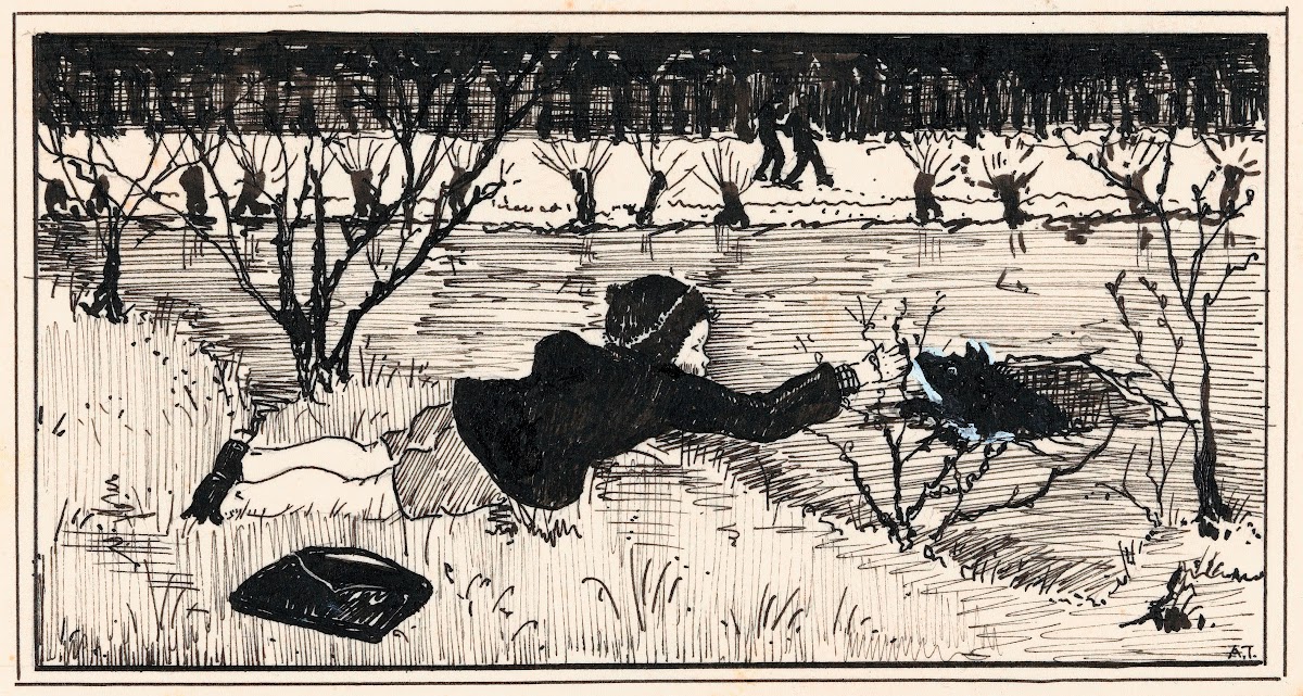 Meisje probeert hond te redden uit wak 1925