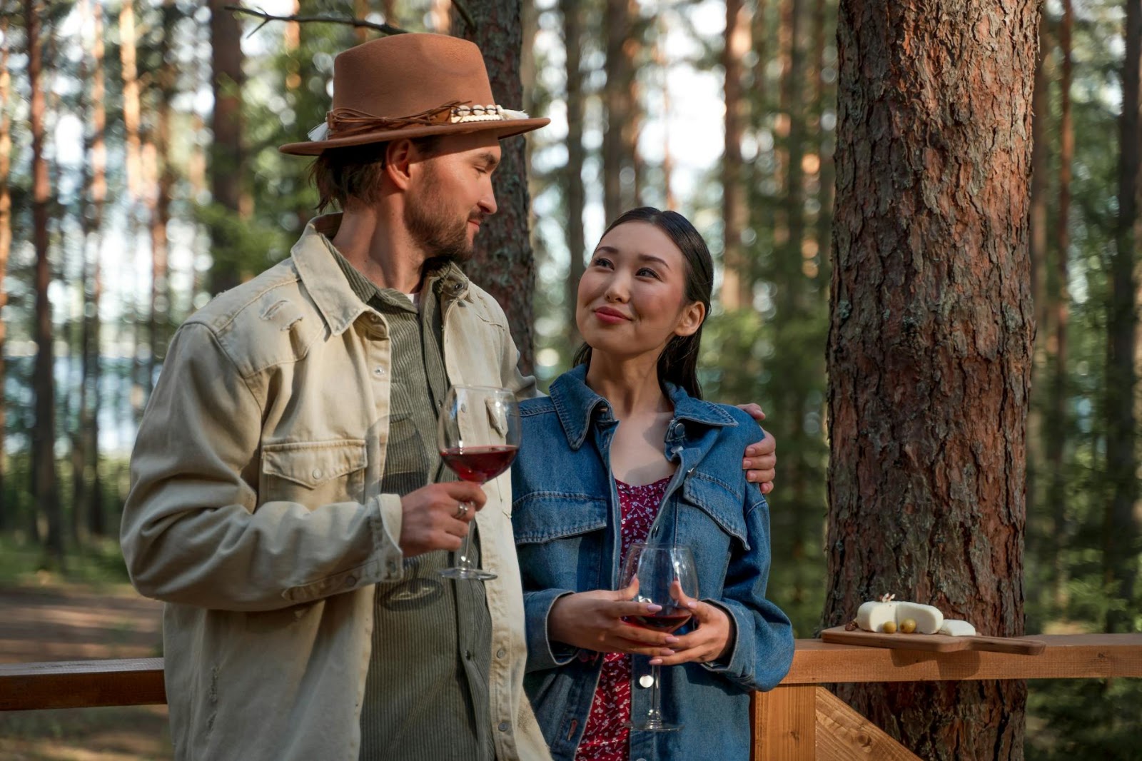 A thoughtful couple looking at a futuristic interface, reflecting on the profound impact of AI dating apps on the nature of human connection.