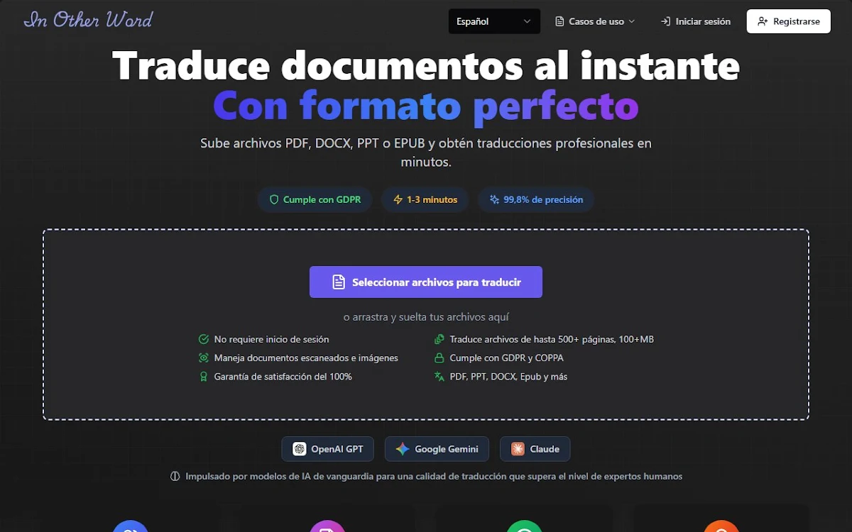 Captura de InOtherWord - Translate Complex Docs