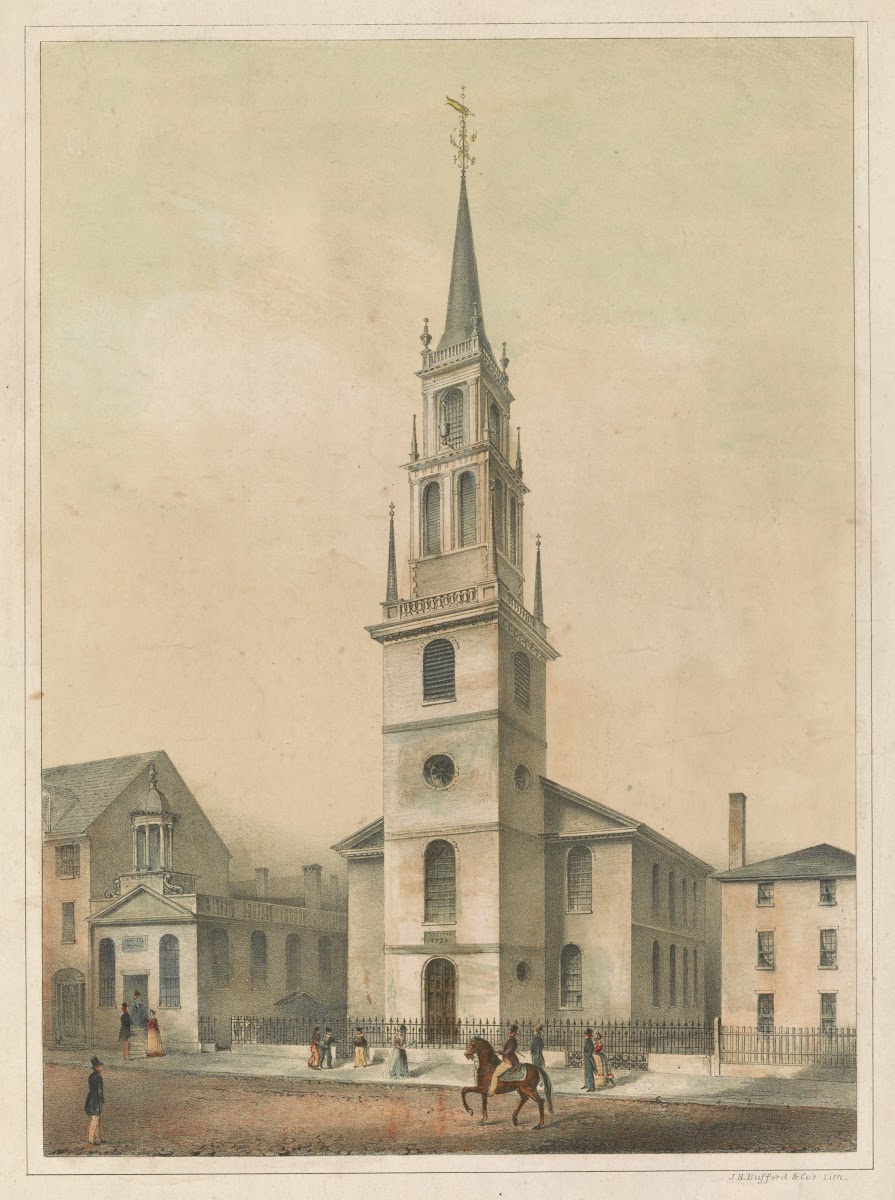 Christ Church Boston  erected AD 1723  this church contains the first ring of be