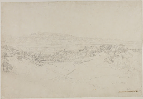 Blick von der Serpentara auf Olevano und das Volskergebirge 1839