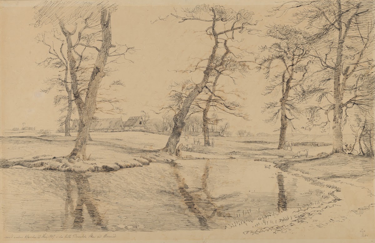 A Brook near a Farm in Usserød with Cows and Two Figures 1847