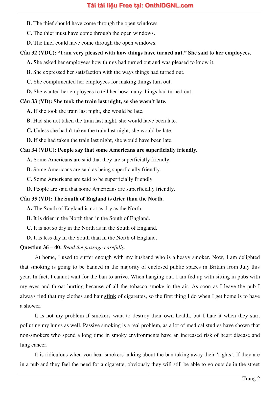 800 bài tập môn Tiếng Anh - Ôn thi ĐGNL ĐHQG TP HCM Phần 10