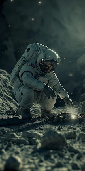Astronaut Examining Lunar Surface 2K iPhone Wallpaper Background