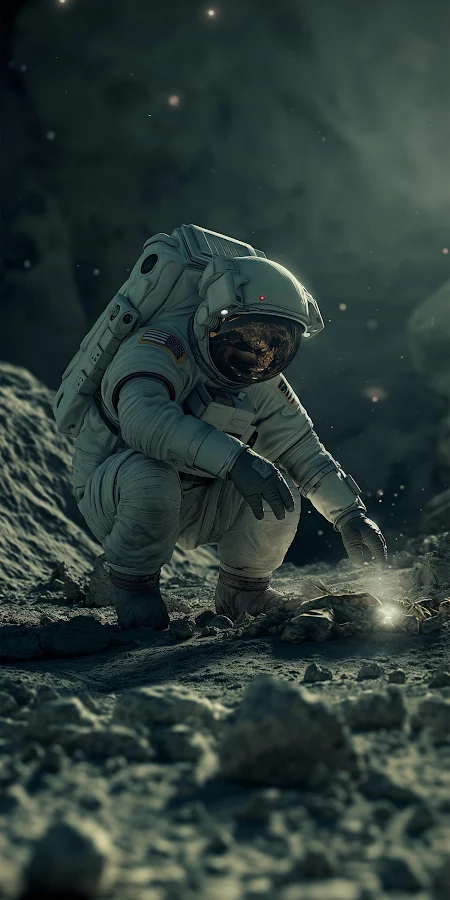 Astronaut Examining Lunar Surface 2K iPhone Phone Wallpaper