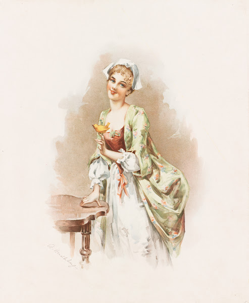 Woman holding a yellow bird 1894