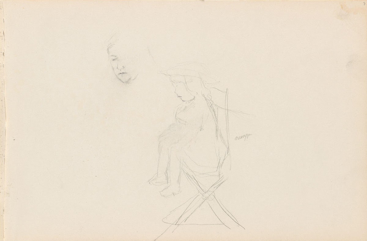 Sketch of face girl sitting on a chair Between 1897 and 1898