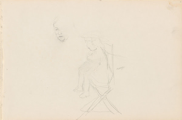 Sketch of face girl sitting on a chair Between 1897 and 1898