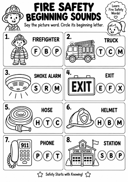 Fire Safety Beginning Sounds Worksheet