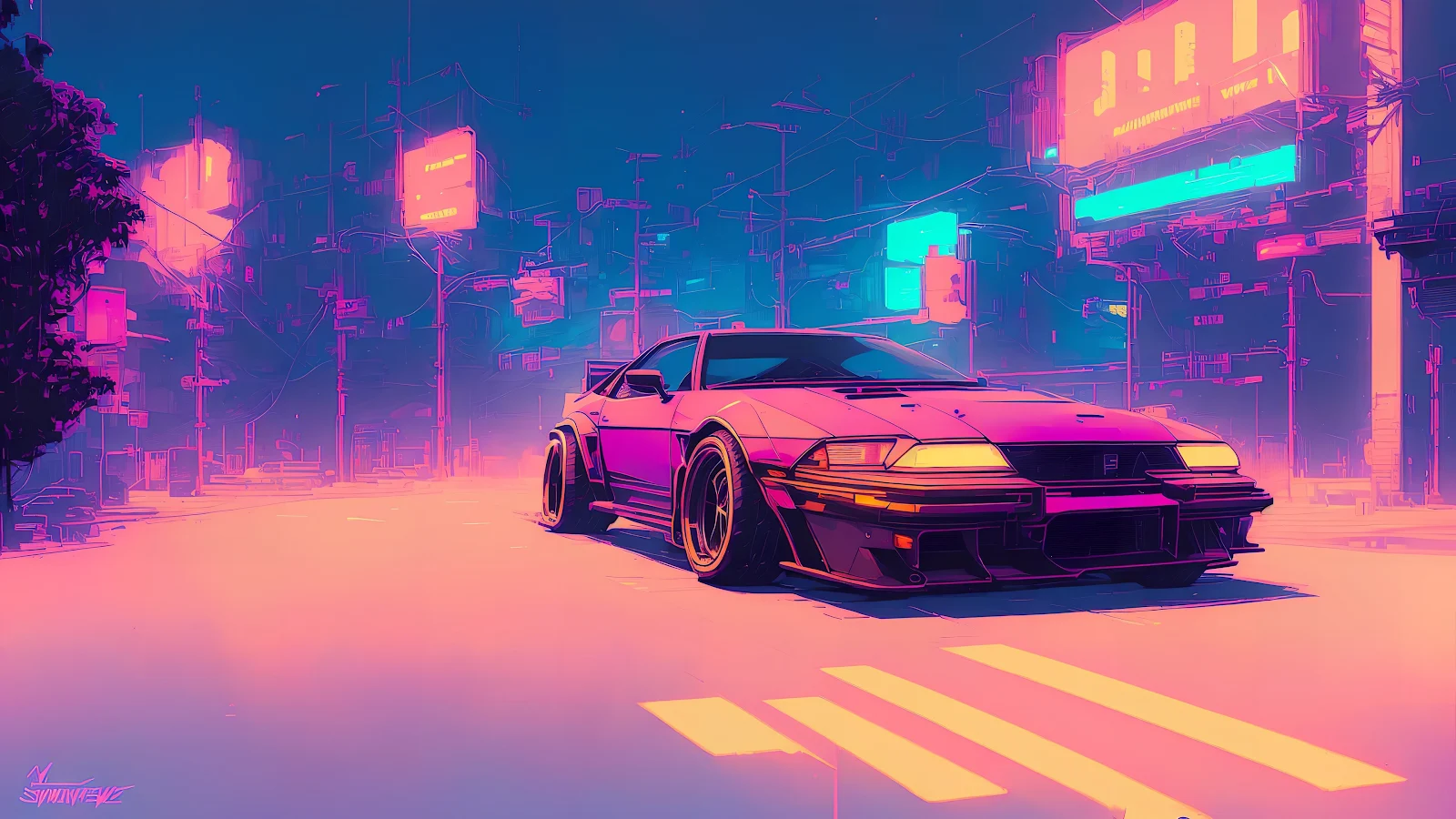 Synthwave, Inkpunk, Outrun, Stable Diffusion, Car 4K Wallpaper Background