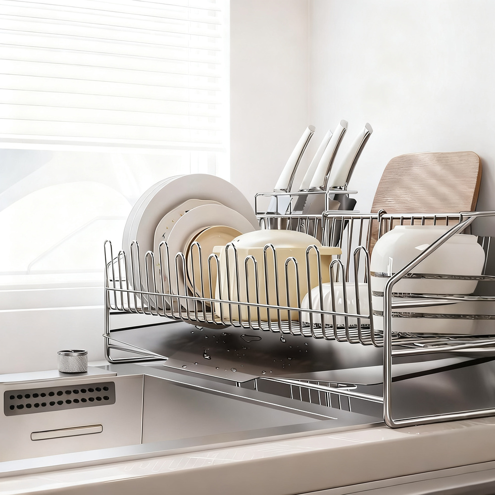 Stainless steel dish rack for dishes and utensils