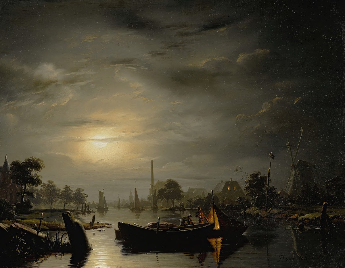 A River Landscape In Silver Moonlight 1846