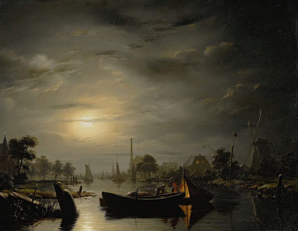 A River Landscape In Silver Moonlight 1846